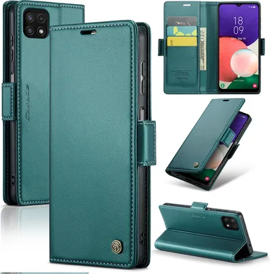 Produktbild von Galaxy A22 5G Hülle, Leder Brieftasche Kartenfach Schutzhülle mit Standfunktion für Samsung Galaxy A22 5G Grün
