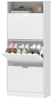 Zdjęcie produktu dla Wąska szafka na buty HOMCOM z 3 klapami, półką i regulowaną przegrodą