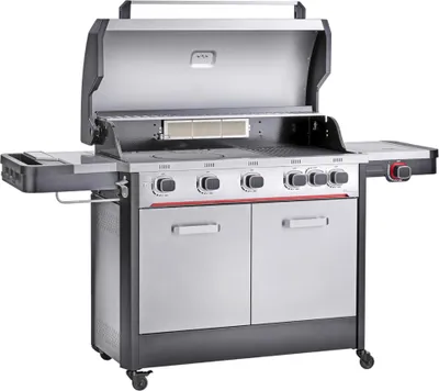 Produktbild von HAMSON Byron 5T+ | Hochwertiger Gasgrill aus Edelstahl | 5 Edelstahlbrenner, 1 i-Burner, 1 Seitenbrenner | Silber