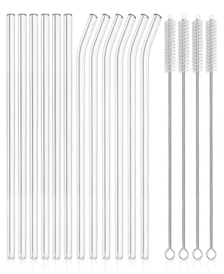 Produktbild von Wiederverwendbare Glasstrohhalme – mit Reinigungsbürstchen – Glasstrohhalme – Cocktailstrohhalme – Transparent – 12 Stück