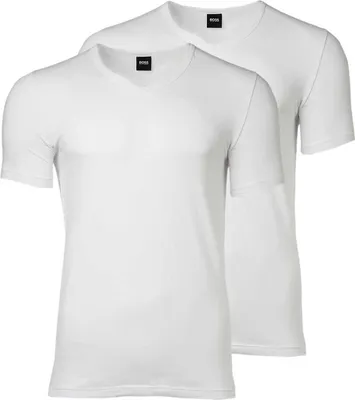 Produktbild von BOSS 2er Pack Herren V-Neck T-Shirts Baumwolle Stretch 2 x Weiß Gr.M