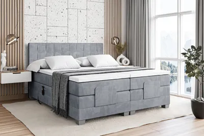 Produktbild von ALTDECOR Boxspringbett elektrisch verstellbar mit 2 Matratzen H3/Bonell- und H4/Taschenfederung + Topper (4 cm hoch), Polsterbett mit Kopfteil OSTO EL 200 x 200 Grau Casablanca