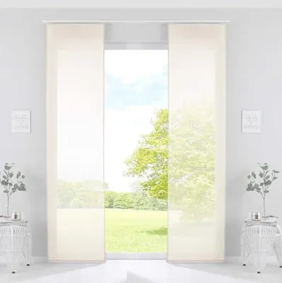 Immagine prodotto di Set di 2 tende scorrevoli «Nizza» in voile di cotone semi-trasparente, altezza x larghezza 245 x 60 cm, color crema trasparente, tenda a pannello con carrello e barra di appesantimento 2019032-2