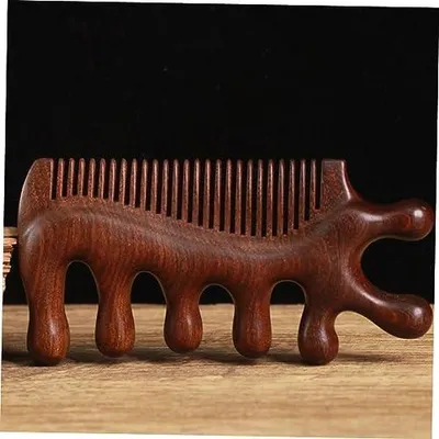 Produktbild von Entwirrungskamm mit breiten Zinken für dickes und lockiges Haar, Holzkamm zur Kopfhautmassage mit Akupunkturpunkten