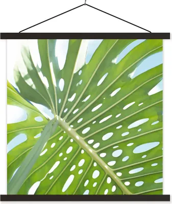 Produktbild von MuchoWow® Textilposter Ein grünes botanisches Blatt in der Sonne 120x120 cm mit schwarzem Rahmen - Aufhängungsset