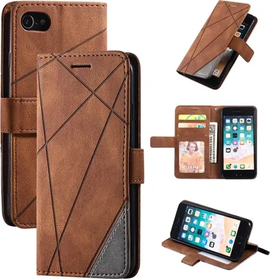 Produktbild von Mobigear Rhombus iPhone 7 Hülle Klapphülle Geldbörse - Braun