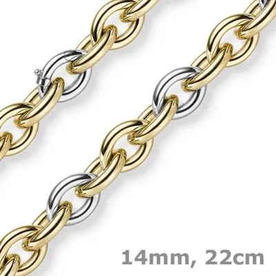 Produktbild von 14mm Armband Phantasiearmband Armkette Armschmuck aus 585 Gold gelb/weiß 22cm