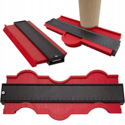 Produktbild von Konturenlehre 14,5 cm Rot Abtastschablone Profillehre 130/260 mm Konturmessgerät Schablone Lineal Messgerät Kunststoff für Fliesen Holz Laminat