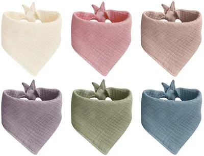 Productafbeelding van Babybibs - Set van 6 - Bandana-bibs van katoenen mousseline - Absorberend - Met 2 verstelbare drukknoopjes - Bibs voor baby's en peuters
