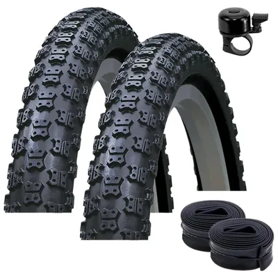 Produktbild von 2 x Kenda K-50 Fahrradreifen 20 x 2,125 (57-406) Schwarz + 2 x passende Schläuche AV inkl. Fahrradklingel
