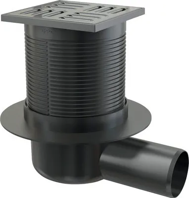 Produktbild von Alcadrain Bodenablauf 105 mm x 105 mm mit waagerechten Abgang DN 50 mm, Edelstahl Rost schwarz-matt, Kombi-Geruchsversch