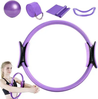Zdjęcie produktu dla Sprzęt do pilatesu i treningu, wielofunkcyjny, 5-częściowy zestaw treningowy z taśmami rozciąganiowymi i taśmami do ćwiczeń dla kobiet, do fitnessu i wzmacniania mięśni, 38 x 3,5 cm