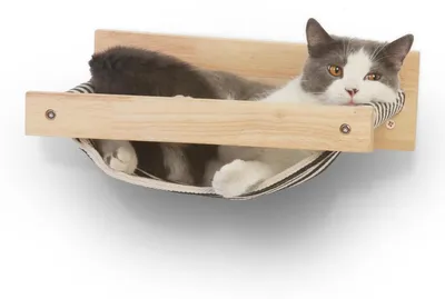 Productafbeelding van Kattenhangmat Kattenplank Kattenbed muur - Houten kattenplank 40,5 x 30,5 cm - Tot 18 kg - Wasbaar - Rubberboomhout