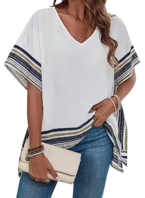Produktbild von TUUHAW Tunika Damen V Ausschnitt Elegante Sommer Bluse Weiß M