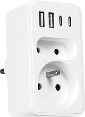 Obrázek produktu pro Vayox VA0374 zásuvkový adaptér 2 přihrádky + 2x USBA + 2x USB-C, bílý