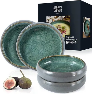 Immagine prodotto di Piatti fondi in porcellana - 4 pezzi - 19 cm - in gres per zuppe, pasta, insalate e muesli
