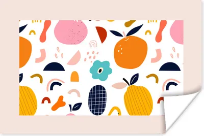 Produktbild von MuchoWow® Poster Blumen - Früchte - Muster - Pastell - Rosa 60x40 cm - Schlafzimmerdekoration