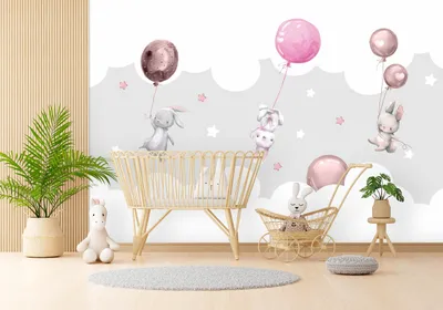 Zdjęcie produktu dla DECO WALLS fototapeta do pokoju dziecięcego króliczki i balony - wyjątkowa trwałość XXL 240x360 cm