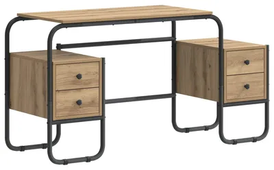 Image de Bureau avec espace de rangement, en chêne artisanal, dimensions : 145 x 50 x 75 cm