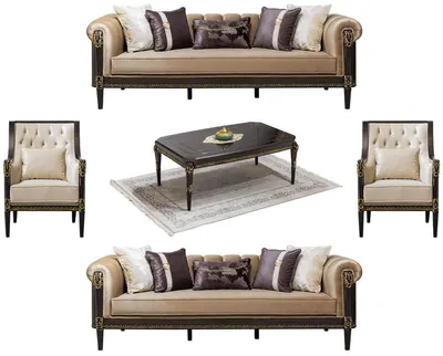 Produktbild von Casa Padrino Luxus Barock Wohnzimmer Möbel Set Hellbraun / Creme / Dunkelbraun / Gold