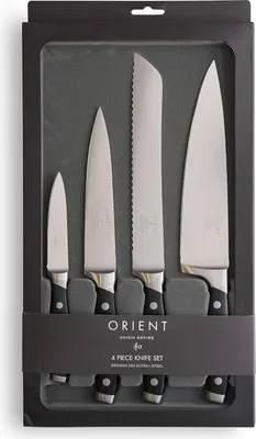 Zdjęcie produktu dla Zestaw noy kuchennych Orient, seria Origin, 4-czciowy, wykonany z niemieckiej stali nierdzewnej X50 Ultra+, czarny