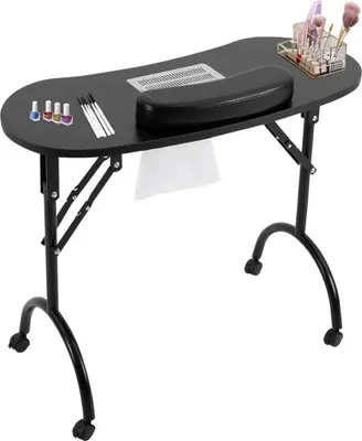 Image de Table manucure - Table à ongles avec aspiration des poussières - 4 roulettes universelles - Sac à poussière - Pour onglerie - Noir