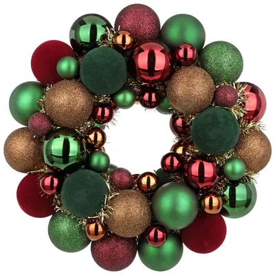Image de Couronne de Noël de 33 cm, rouge, verte et dorée, idéale pour la porte et la table