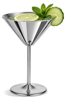 Obrázek produktu pro Sklenice na martini, nerozbitné – nerezová ocel – sklenice na koktejly – objem 240 ml – elegantní design – vhodné pro oslavy – sklenice na koktejly