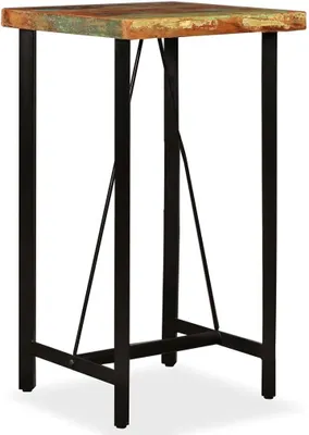 Produktbild von Rustikaler Bartisch aus Altholz mit schwarzen Metallbeinen im Industriestil für Küche, Esszimmer und Hausbar (60 x 60 x 107 cm)