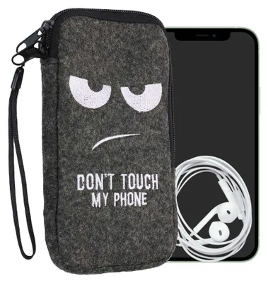 Produktbild von kwmobile Handytasche für Smartphones L - 6,5" - Handy Filztasche - Don't touch my Phone Weiß Dunkelgrau - 16,5 x 8,9 cm Innenmaße