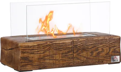 Produktbild von HOMCOM Ethanol-KaminEthanol-Brenner Feuerschale 0,15L 45 Min. Brenndauer 18m² Tischkamin mit Feuerlöschdeckel Beton Gehärtetes Glas Naturholz 33 x 16 x 18 cm