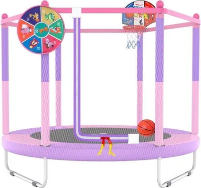 Zdjęcie produktu dla Trampolina dla dzieci, 145 cm - z koszykówką - podwyższona siatka bezpieczeństwa - idealna do zabawy dla chłopców i dziewczynek