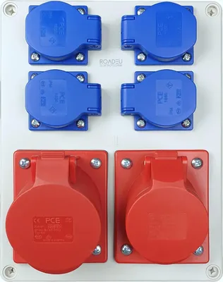 Produktbild von RoadEu - Steckdosenverteiler - CEE 32A und 16A Steckdose mit 4x Schuko 230V. Stromverteiler IP44 Für den Innen- und Außeneinsatz, Baustromverteiler