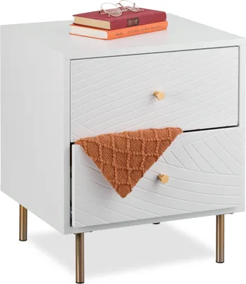 Produktbild von Relaxdays Nachttisch mit 2 Schubladen, Nachtschrank Schlafzimmer, Beistelltisch, Nachtkasten, HBT 52x45x40 cm, weiß/gold