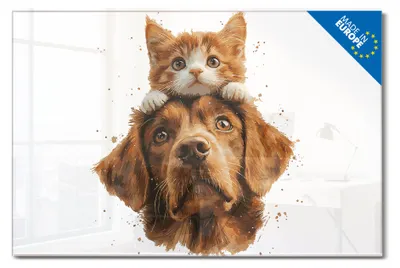 Produktbild von banjado Magnettafel aus Glas, beschreibbar, 60x40cm groß, ESG Sicherheitsglas mit Motiv Katzen- und Hundefreunde [MTGQ1 13406]