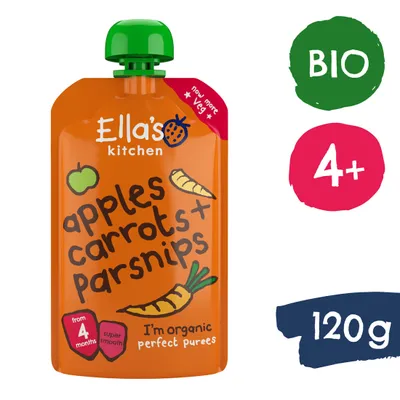 Immagine prodotto di Ella's Kitchen Carota, mela e pastinaca biologiche (120 g)