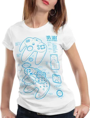 Produktbild von style3 N64 Controller Blaupause Damen T-Shirt 64-Bit Videospiel, Farbe:Weiß, Größe:XS