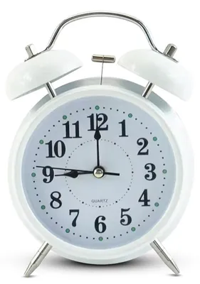 Obrázek produktu pro IvoQ Bílý budík - klasický design - dvojitý zvonek - tichý alarm