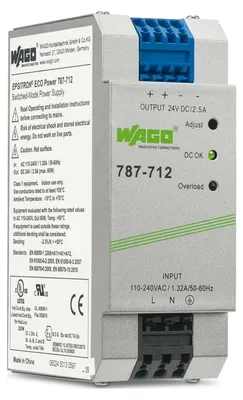Imagen del producto de WAGO 787-712: 60 W, 85 - 264 V, 47 - 63 Hz, 0.7 - 1.2 A, funcionamiento pasivo, 20 ms