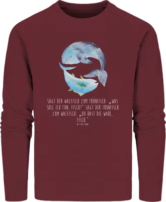 Produktbild von Mr. & Mrs. Panda Rundhals Pullover Walfisch Thunfisch Größe L - Burgundy - Geschenk, Sweater, Sweatshirt, Baumwoll, Spruch Lustig, Flachwitz, Lustige Sprüche, Witz, Wahl
