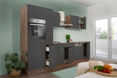 Produktbild von Küche Küchenzeile Küchenblock Einbauküche Eiche York Grau Oliver 310 cm Respekta