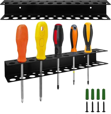 Imagen del producto de Soporte para herramientas de metal, con 23 orificios, 2 unidades, para destornilladores y alicates, para montaje en pared