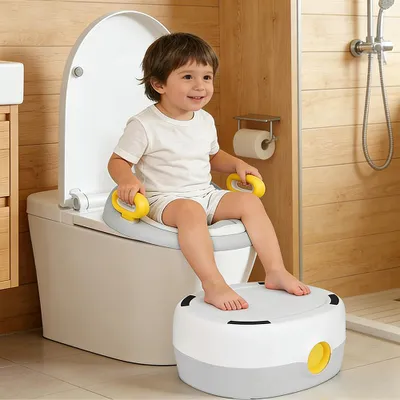 Produktbild von 3-in-1 Töpfchen für Kinder,Toilettensitz Kinder WC mit Tritthocker,Toilettensitz Toilettentrainer mit Armlehne,Spritz- und Rutschfestes für 1-6 jahre