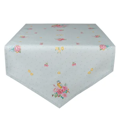 Produktbild von Clayre & Eef Tischläufer 50x160 cm Grün Baumwolle Blumen