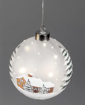 Produktbild von LED Kugel WINTERLANDSCHAFT zum hängen D. 12cm mit Timer aus Glas Formano W25