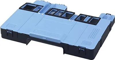 A light blue and black maintenance cartridge for a printer.