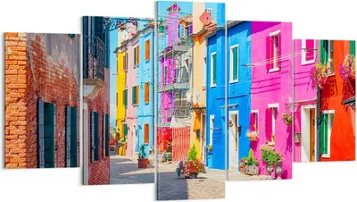 Produktbild von Bild auf Leinwand - Leinwandbild - Straße Haus Blumen - 160x85cm - Wand Bild - Wanddeko - Leinwanddruck - Bilder - Kunstdruck - Wanddekoration - Leinwand bilder - Wandkunst - EA160x85-3825