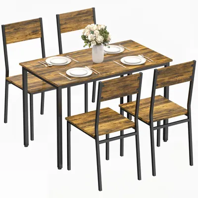 Produktbild von Essgruppe mit Tisch und 4 Stš¹hlen, Kš¹chentisch mit Stš¹hlen fš¹r 4 Personen, Metallbeine, rustikales Braun