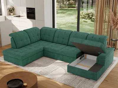 Produktbild von MKS MEBLE Ecksofa Wohnlandschaft U-Form, Sofa mit Schlaffunktion, Schlafsofa mit bettkasten, Couch mit Schlaffunktion - Grün Struktur - Madrito U - links
