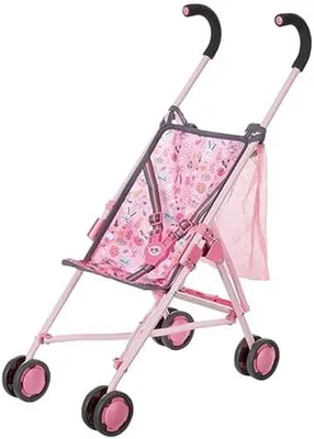 Produktbild von Zapf Creation 832547 Stroller mit Tasche - Faltbarer Puppenwagen mit Netz und 3-Punkt-Gurt, 62cm Griffhöhe in rosa.